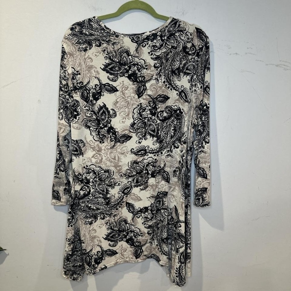 Tianello Womens Art To Wear Tunic Top  Black Ivory Neutral Slinky Swing LARGE - Picture 3 of 8